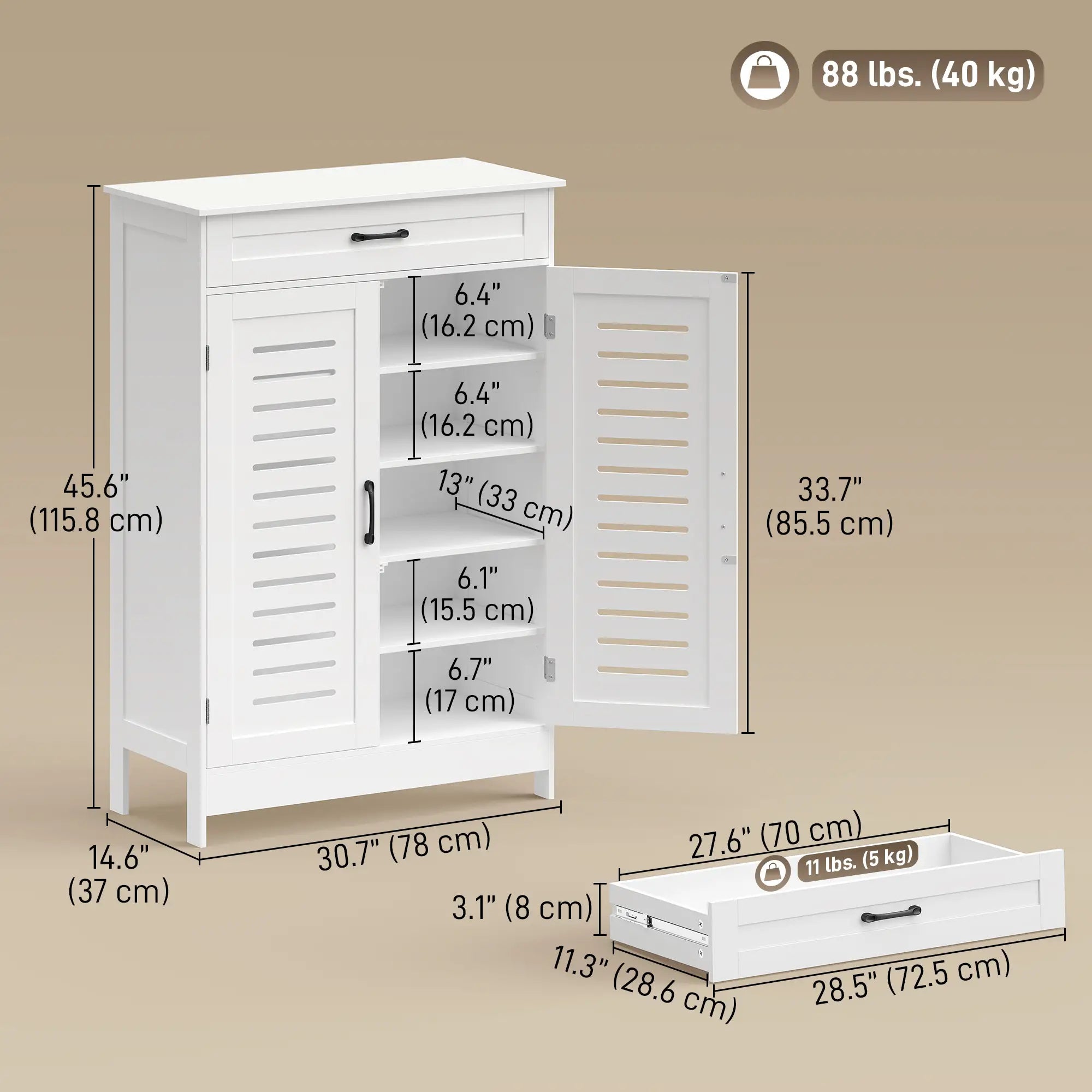 Shoe Cabinet With Louvered Doors, Drawer, Adjustable Shelves, White Shoe Storage Cabinets & Racks at Gallery Canada
