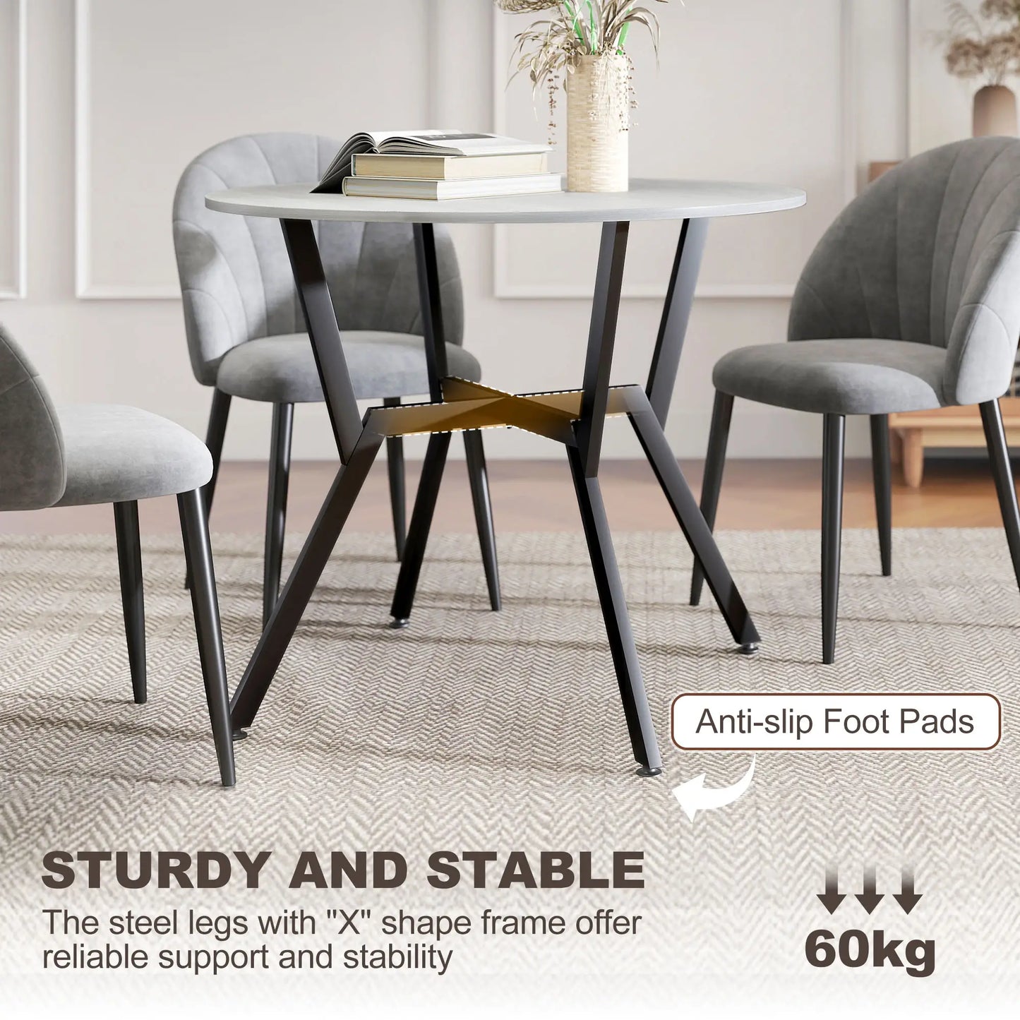 35" Round Dining Table, Steel Frame, Small Kitchen Table, Grey Dining Tables at Gallery Canada
