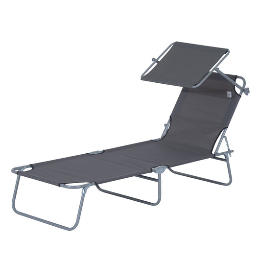 Outdoor Lounge Chair, Adjustable Folding Chaise Lounge, Tanning Chair with Sun Shade for Beach, Camping, Hiking, Backyard, Grey - Gallery Canada