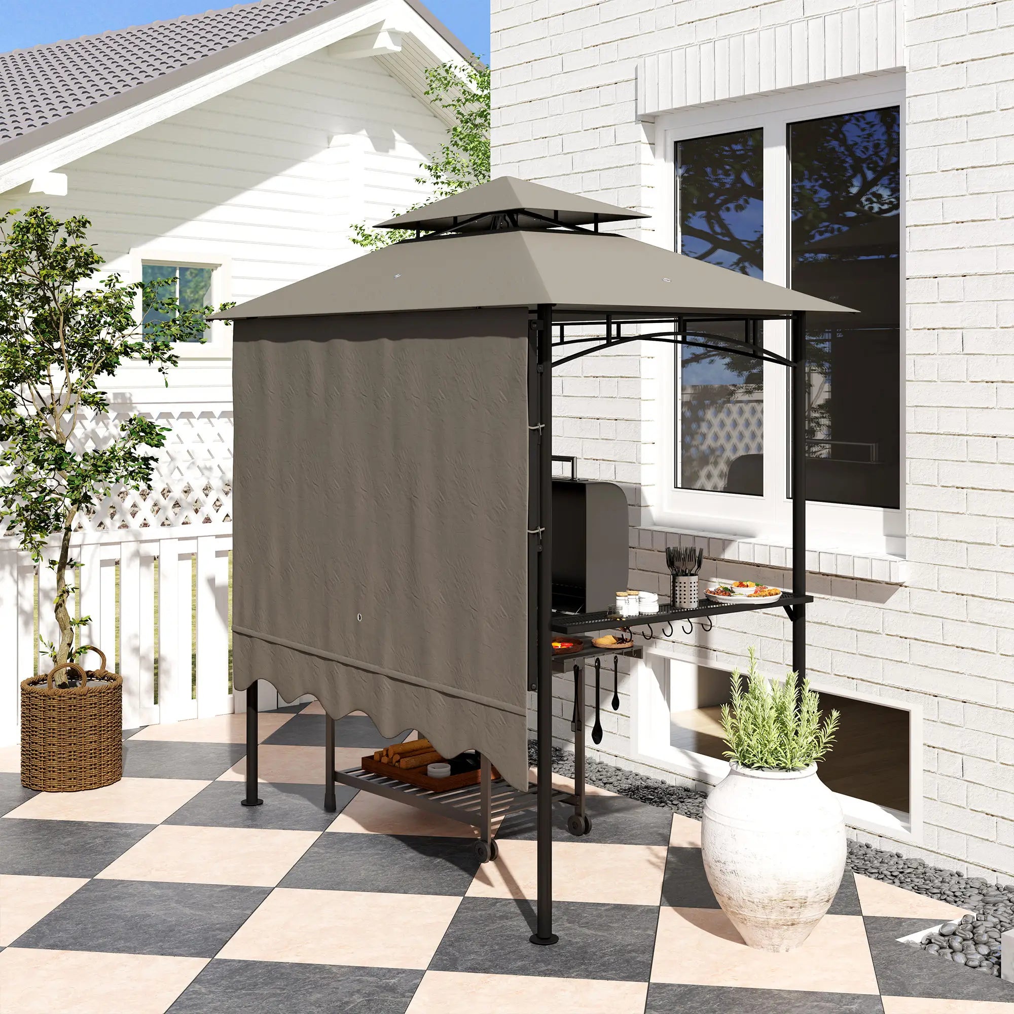 8' x 5' Grill Gazebo, Double Tiered, Light Grey BBQ Grill Gazebos at Gallery Canada
