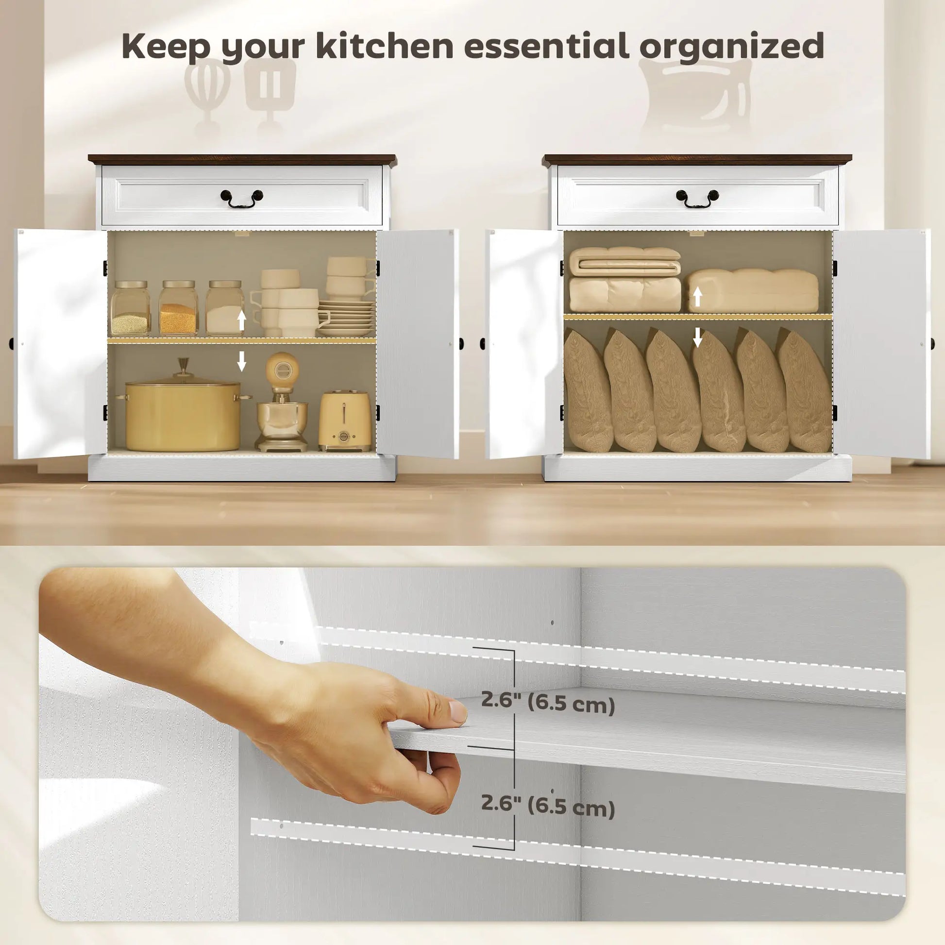 32" Buffet Cabinet, White Wood Grain, Farmhouse Sideboard, White Bar Cabinets at Gallery Canada