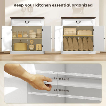 32" Buffet Cabinet, White Wood Grain, Farmhouse Sideboard, White Bar Cabinets at Gallery Canada