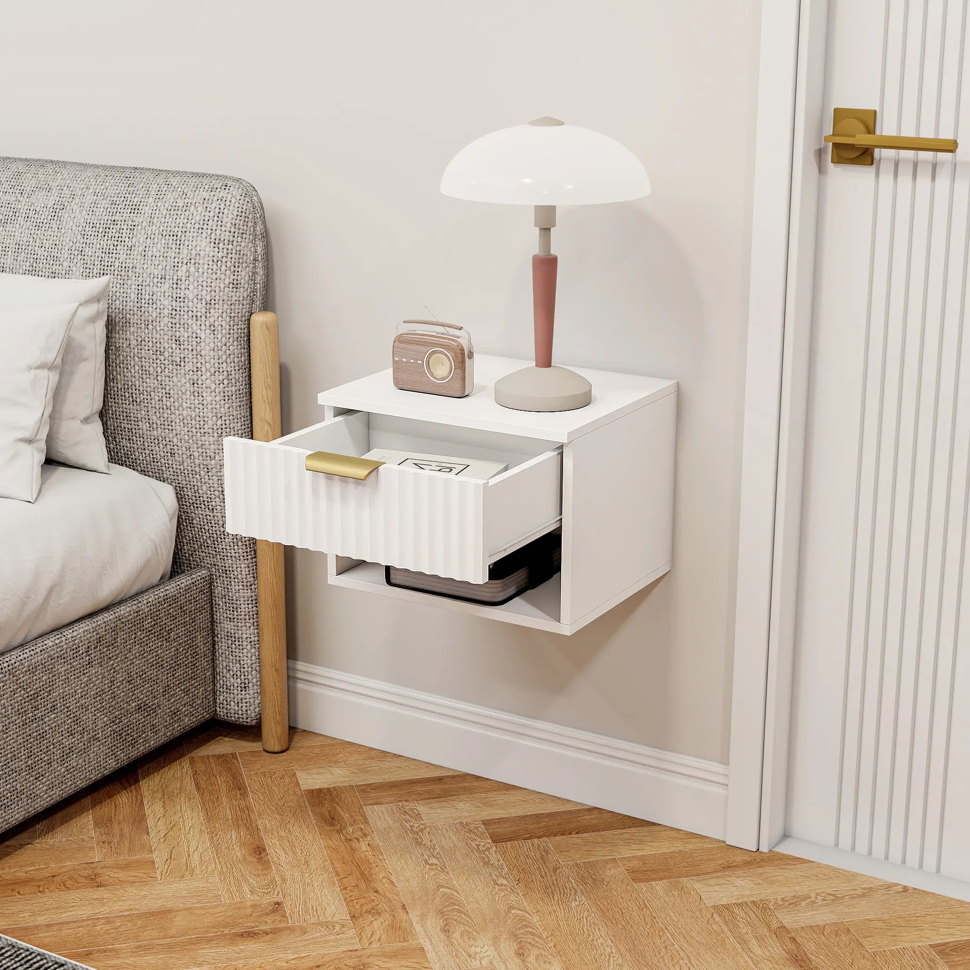 Floating Nightstands, Set of 2 with Drawer and Shelf, White Bedside Tables at Gallery Canada