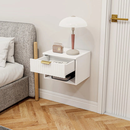 Floating Nightstands, Set of 2 with Drawer and Shelf, White Bedside Tables at Gallery Canada