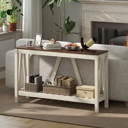 Farmhouse Console Table with Storage Shelf, Rustic Sofa Table, Oak Console Tables at Gallery Canada