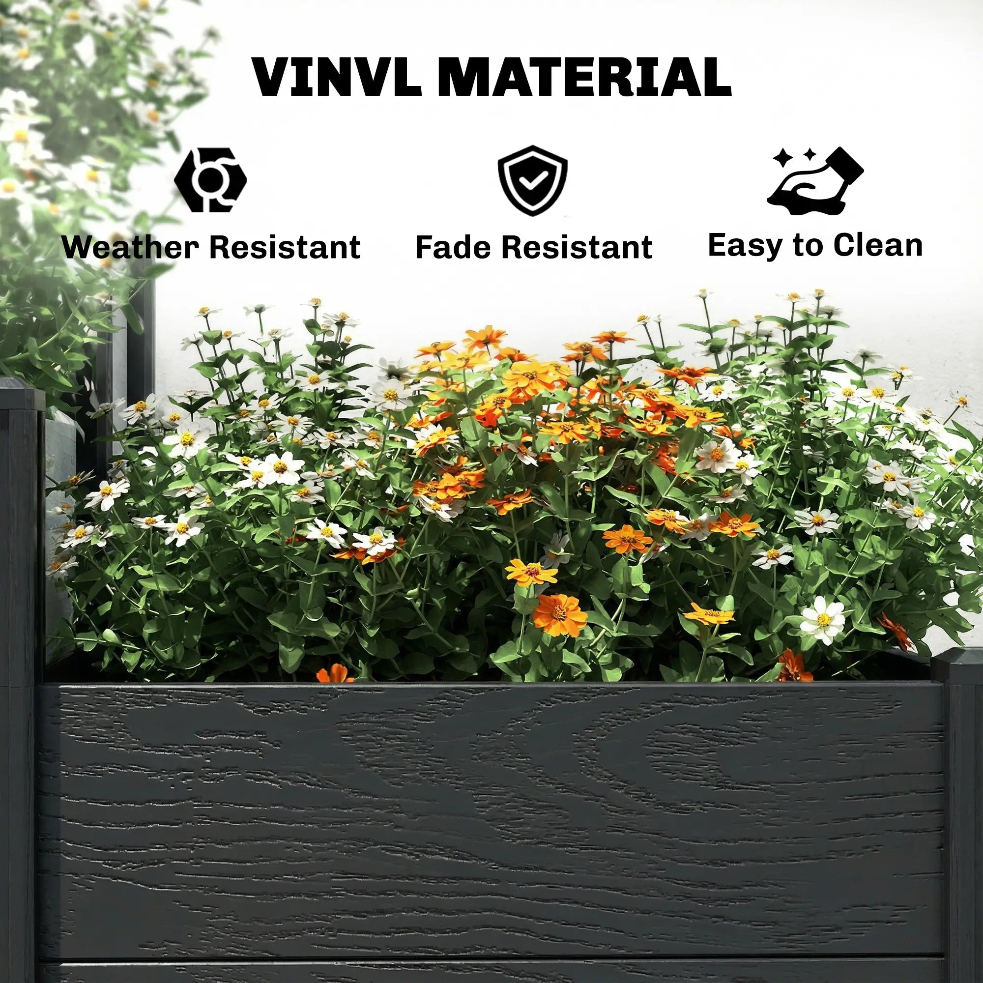 3-Tier Elevated Garden Box, Vinyl Raised Bed Kit, Grey Wood Effect, Grey Wooden Planter Boxes at Gallery Canada