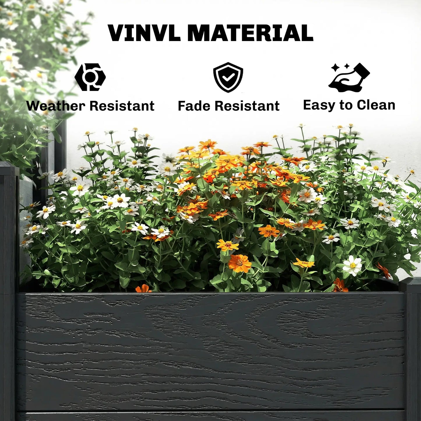3-Tier Elevated Garden Box, Vinyl Raised Bed Kit, Grey Wood Effect, Grey Wooden Planter Boxes at Gallery Canada