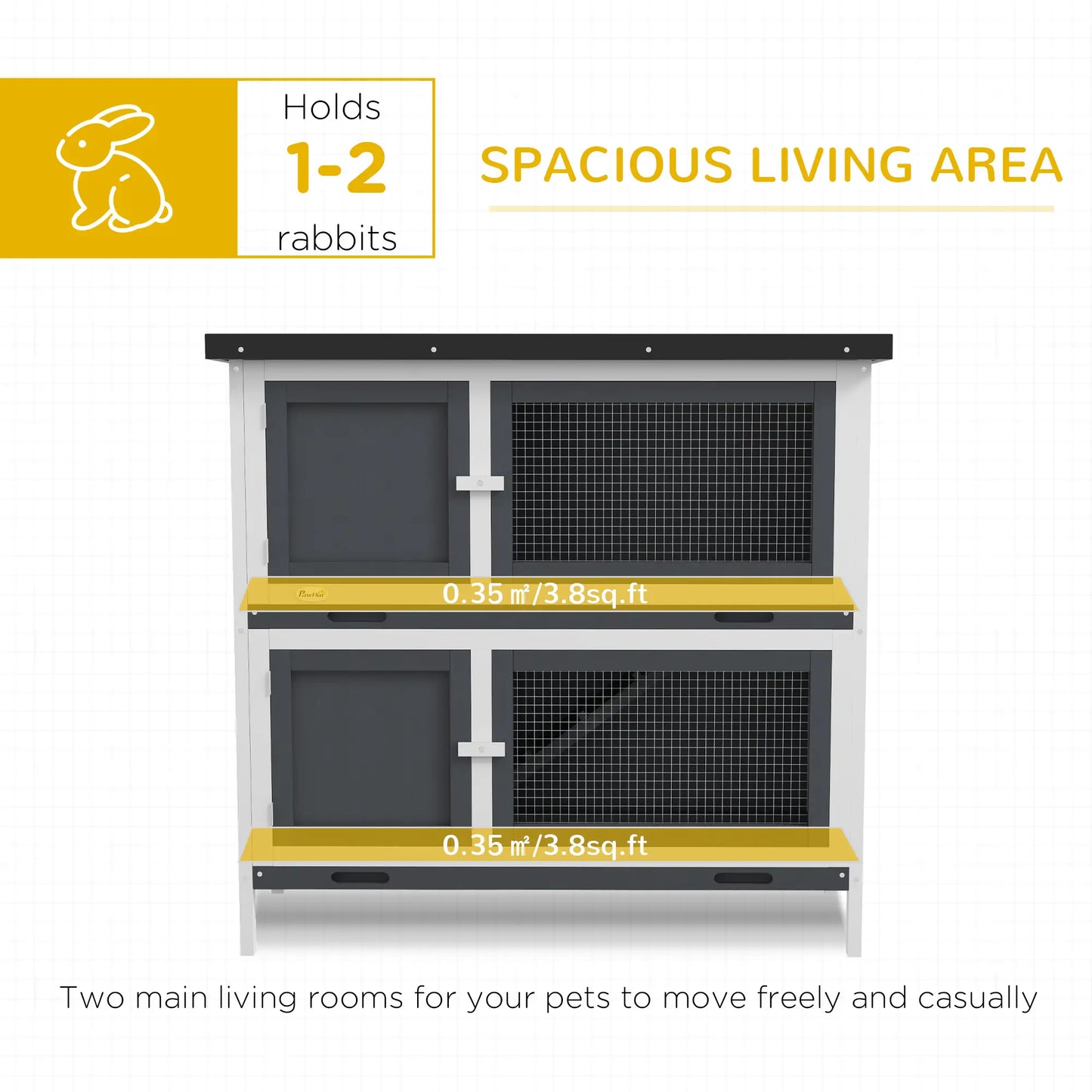 Wood Rabbit Hutch, 2 Large Main House, Ramp, Trays, Grey Rabbit Hutch at Gallery Canada