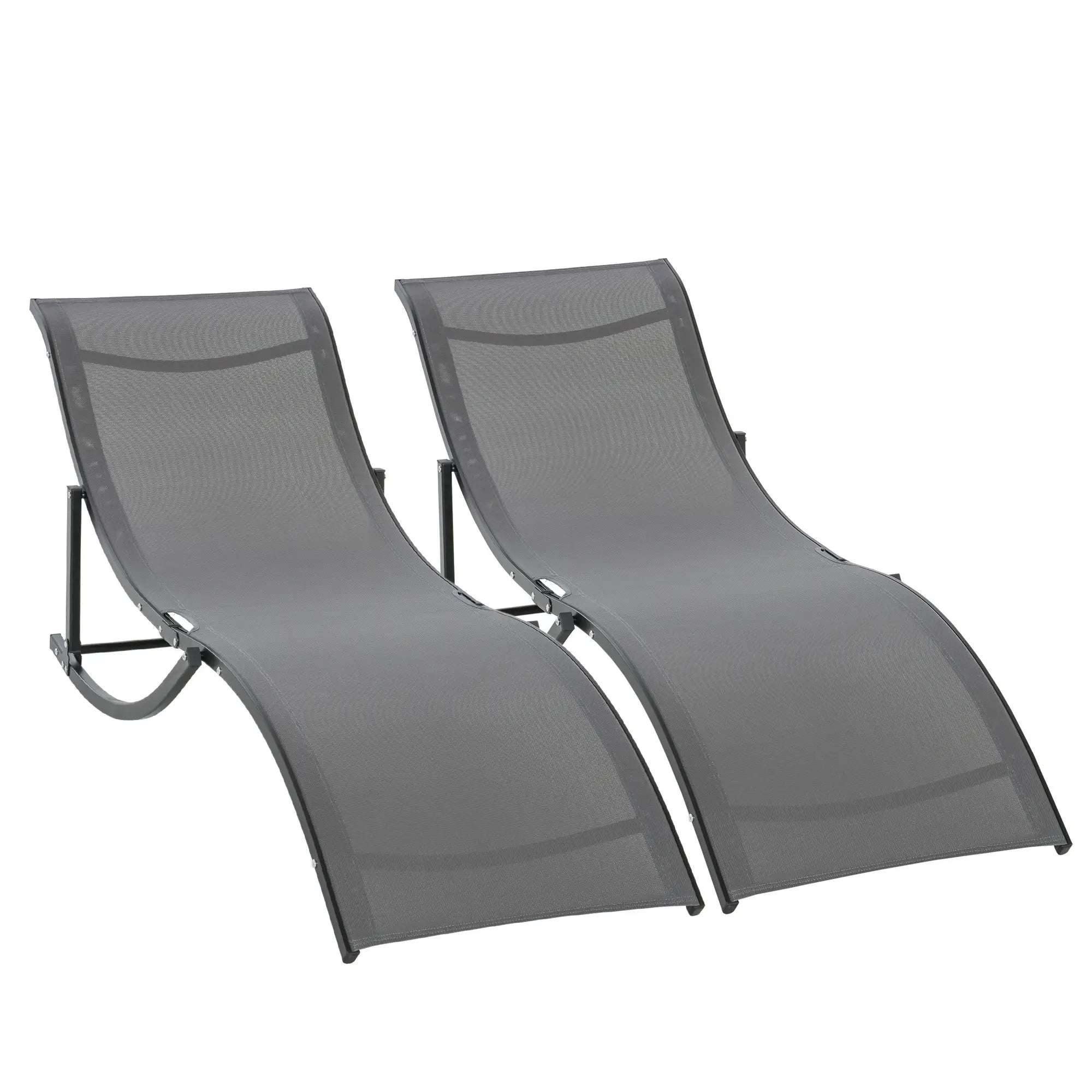 Foldable Pool Chaise Lounge Chairs, Set of 2, 264lbs Capacity, Dark Grey Lounger Chairs at Gallery Canada
