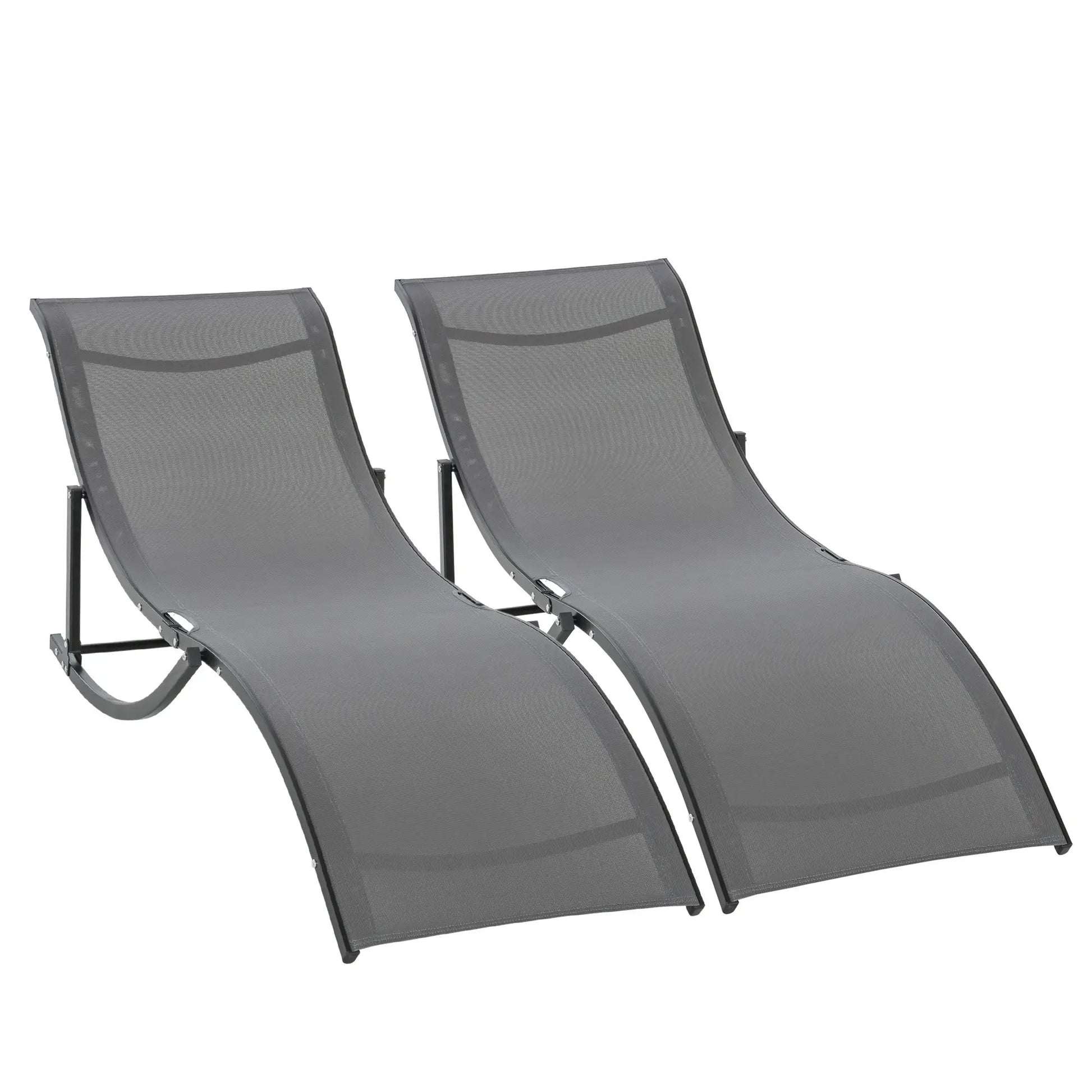 Foldable Pool Chaise Lounge Chairs, Set of 2, 264lbs Capacity, Dark Grey Lounger Chairs at Gallery Canada
