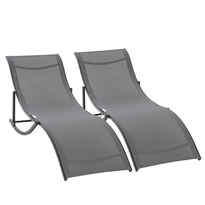 Foldable Pool Chaise Lounge Chairs, Set of 2, 264lbs Capacity, Dark Grey Lounger Chairs at Gallery Canada