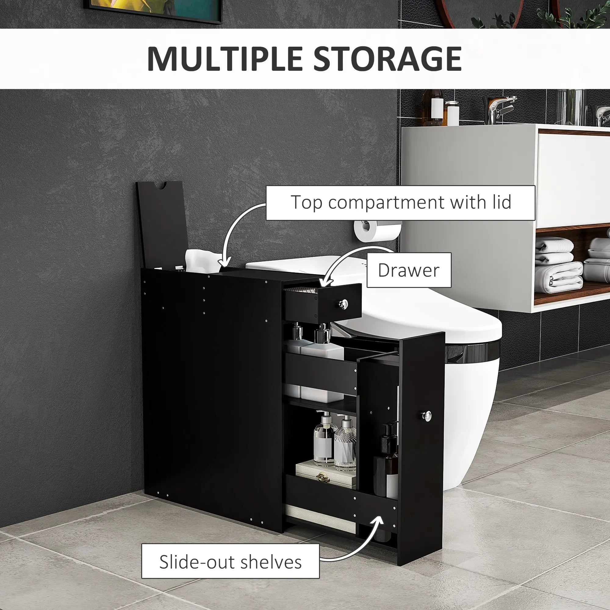 Space Saving Toilet Paper Cabinet, Narrow Bathroom Storage, Black Bathroom Cabinets at Gallery Canada