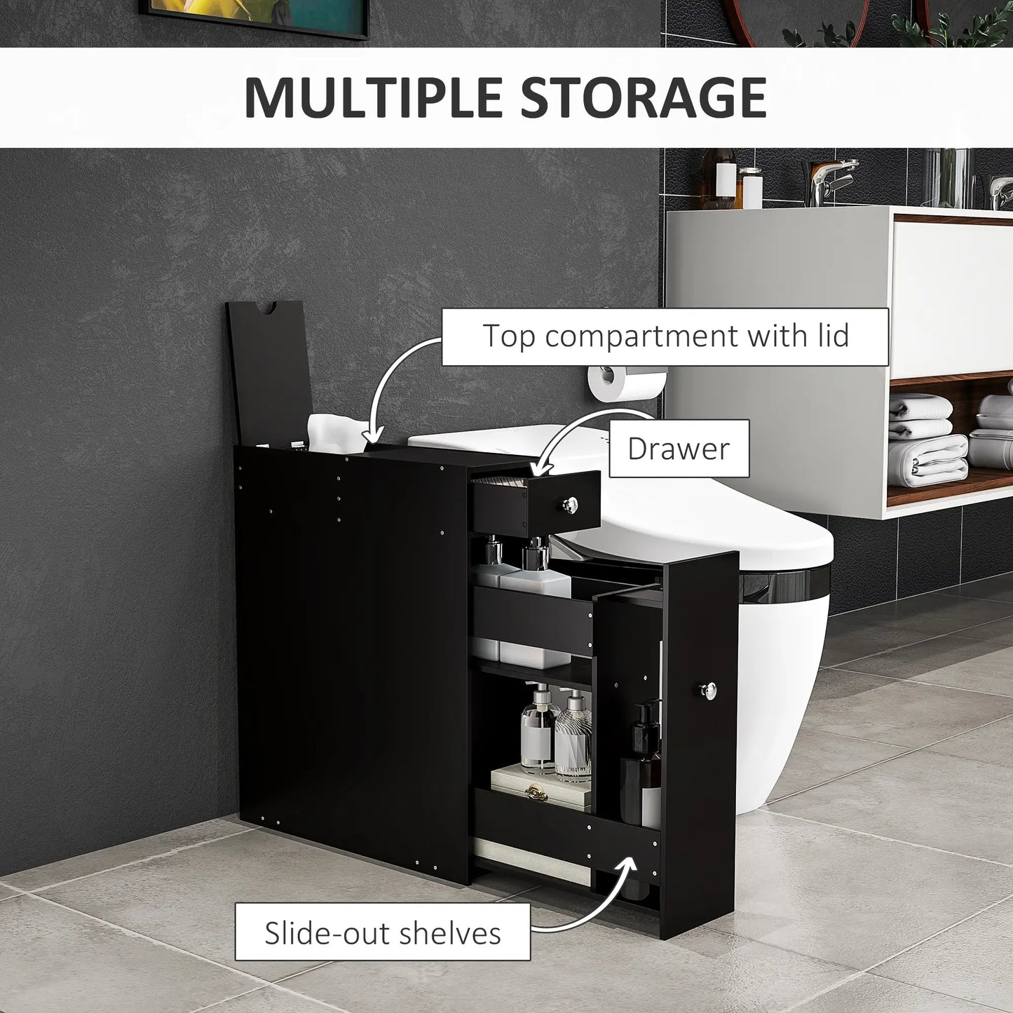 Space Saving Toilet Paper Cabinet, Narrow Bathroom Storage, Black Bathroom Cabinets at Gallery Canada
