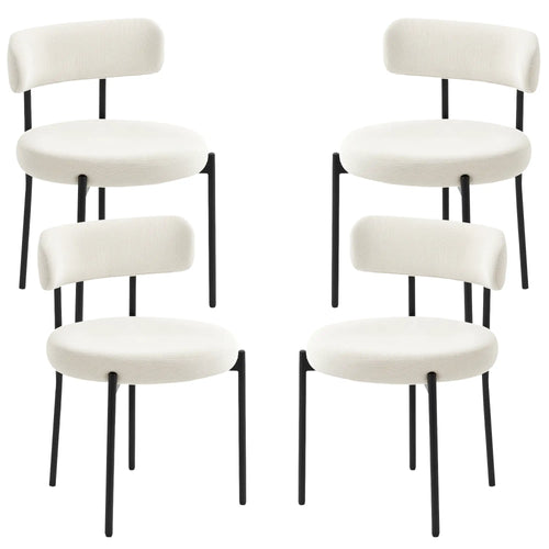 4 Kitchen Chairs, Modern Dining, Corduroy Upholstery, Steel Legs, Beige