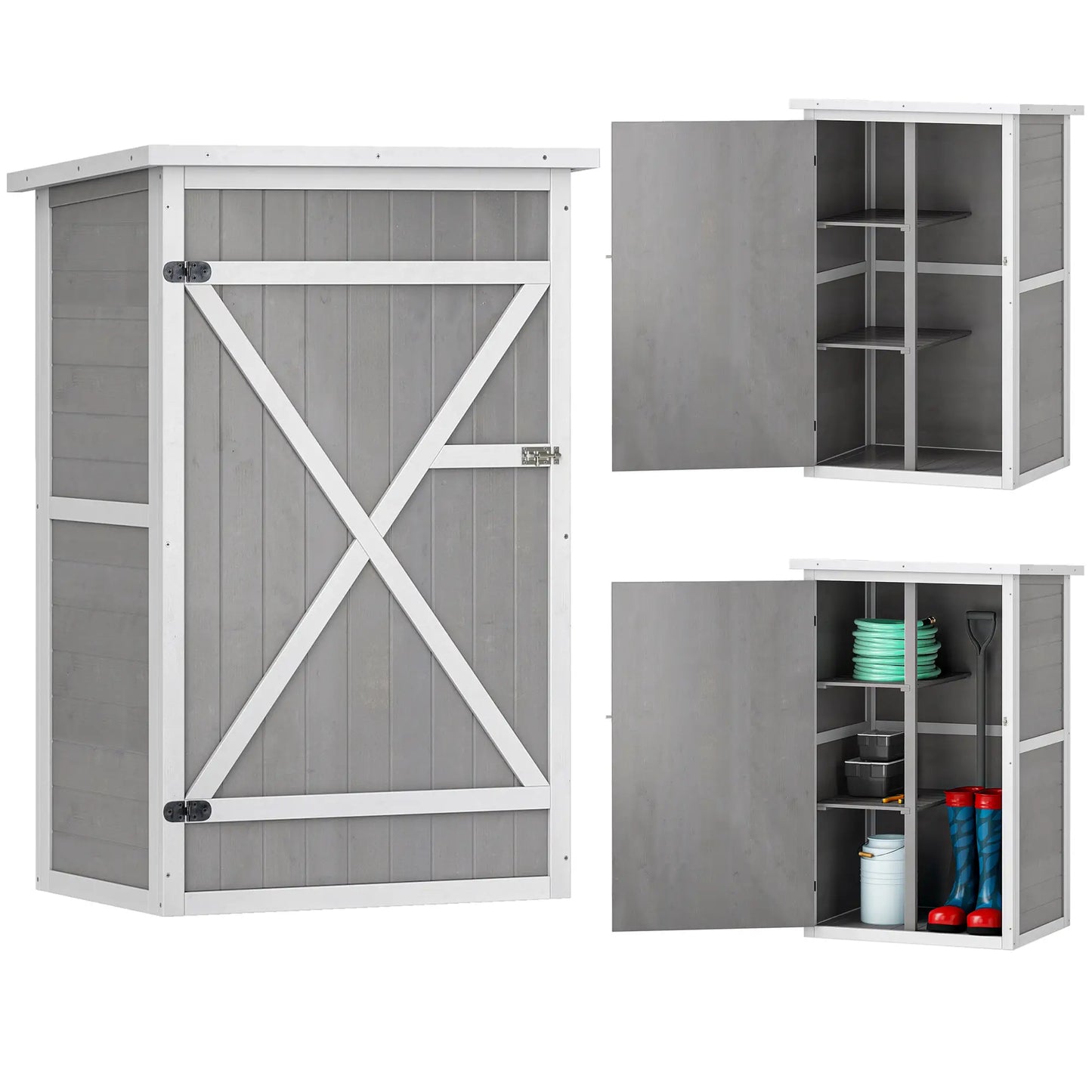 29.9x21.7x45.3 Inch Garden Storage Shed, Asphalt Roof, Shelves, Grey Sheds Grey at Gallery Canada