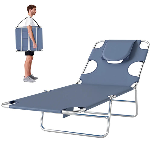 Folding Outdoor Lounge Chair, 5-Level Tanning Chair, Grey