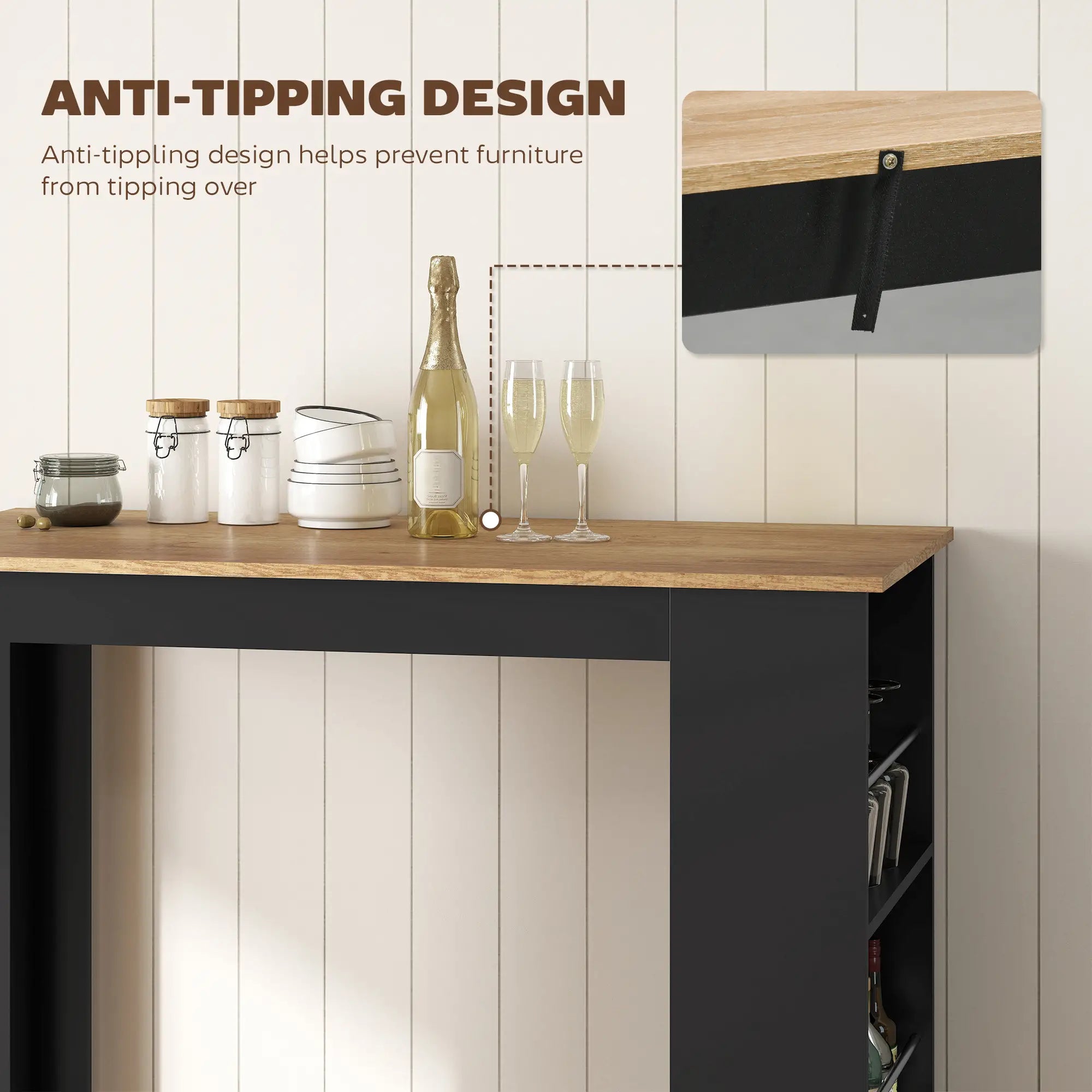 Modern Bar Table, Counter Height With 3 Storage Shelves, Walnut Bar Tables at Gallery Canada
