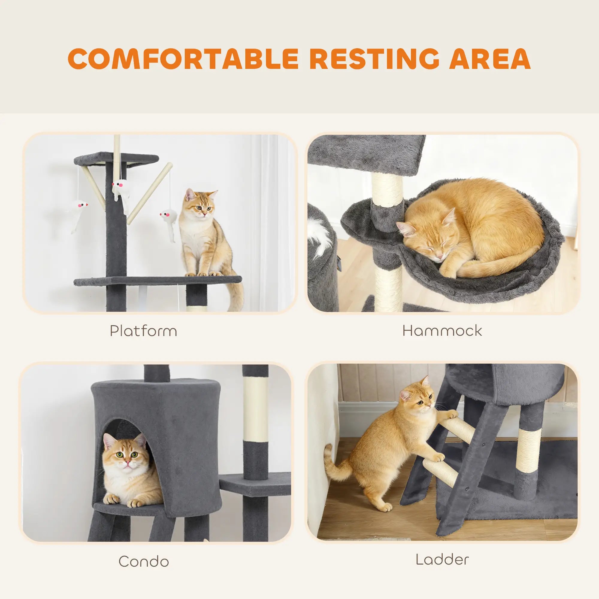 53 Inch Cat Tree Tower, Scratching Posts, Condo, Perches, Dark Grey Cat Towers at Gallery Canada