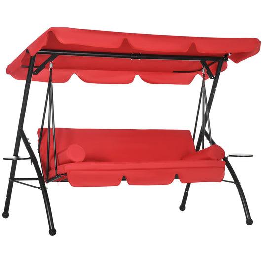 3-Seat Outdoor Swing Chair, Convertible Flat Bed, Adjustable Canopy, Removable Cushion Porch Swings with Canopy Red at Gallery Canada