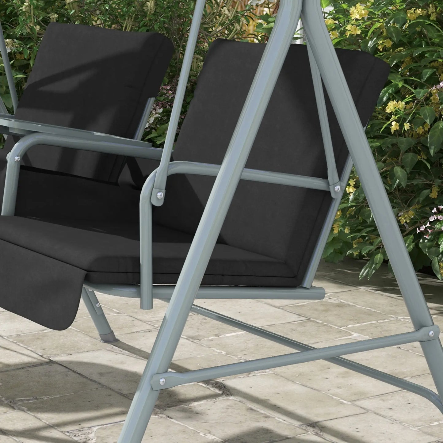 2-Seater Outdoor Porch Swing, Adjustable Canopy, Table, Black Patio Swings with Stand at Gallery Canada