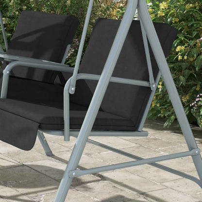 2-Seater Outdoor Porch Swing, Adjustable Canopy, Table, Black Patio Swings with Stand at Gallery Canada
