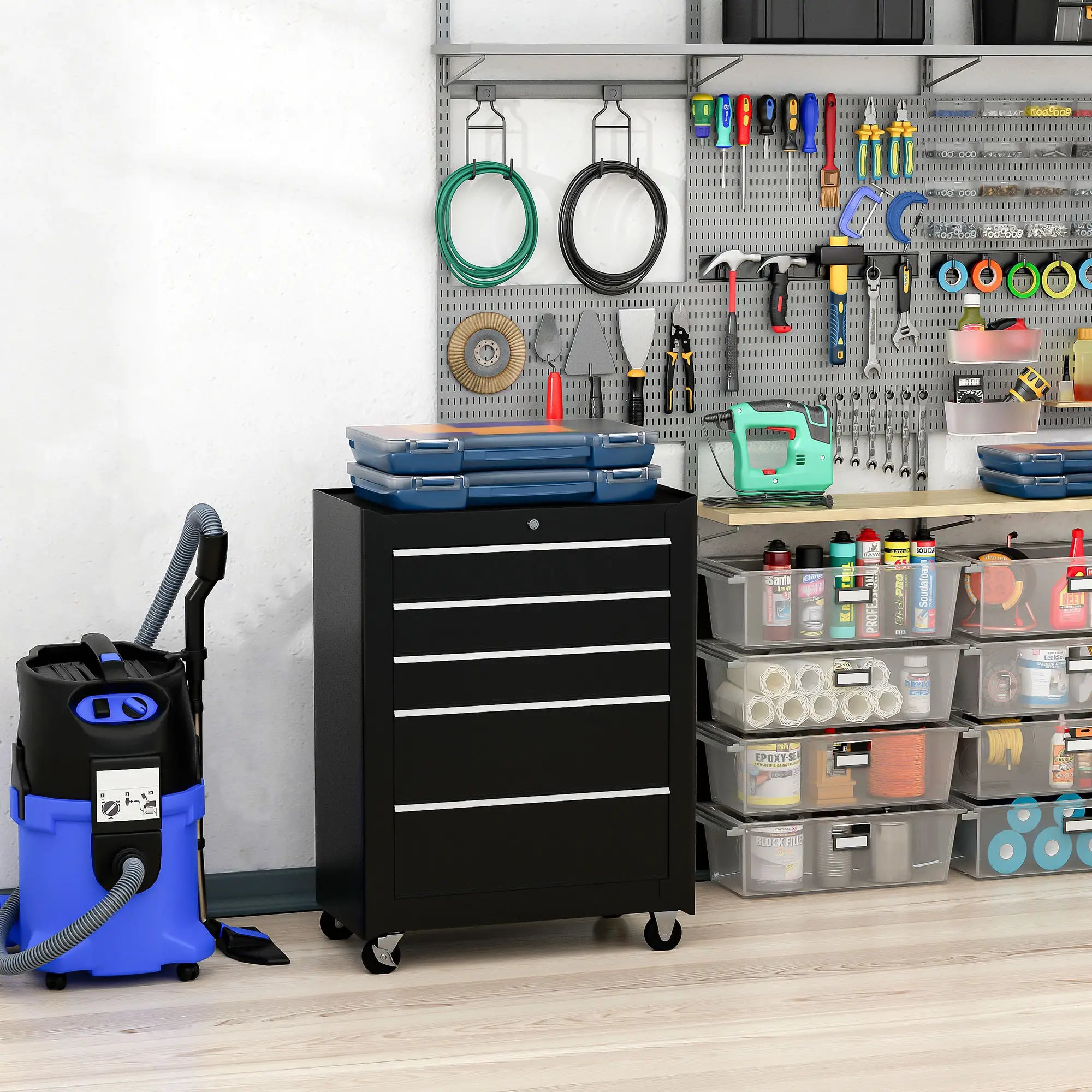 5-Drawer Rolling Tool Cabinet, Lockable Tool Chest, Black Tool Organizers at Gallery Canada