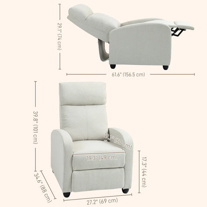 Fabric Recliner Chair, Manual Reclining Sofa, Padded Seat, Cream White Single Sofas at Gallery Canada