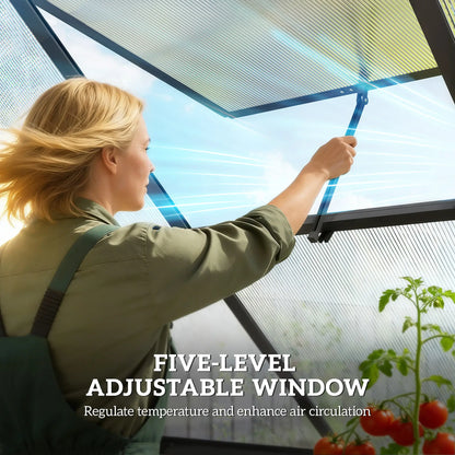 Polycarbonate Greenhouse, Swing Door, Adjustable Window, 6 x 6.5ft, Black Walk In Greenhouses at Gallery Canada