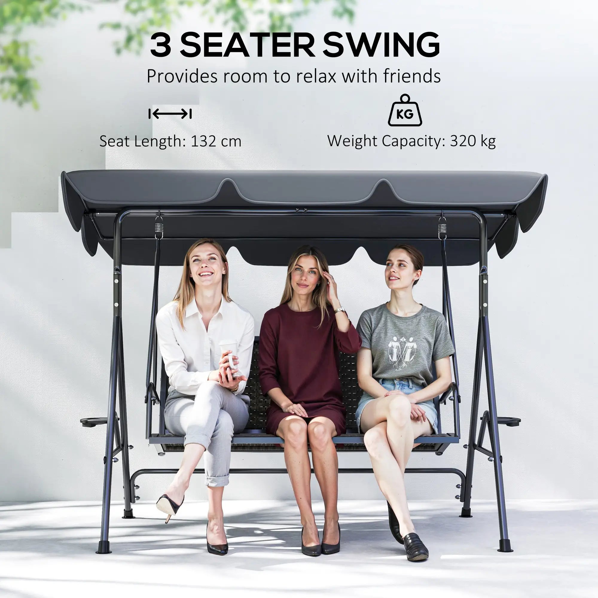 3-Seat Patio Swing Chair, Outdoor Canopy Swing Glider, Adjustable Shade, Grey Patio Swings with Stand at Gallery Canada