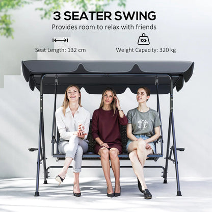 3-Seat Patio Swing Chair, Outdoor Canopy Swing Glider, Adjustable Shade, Grey Patio Swings with Stand at Gallery Canada