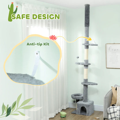 Floor to Ceiling Cat Tree, 4 Tiers, Adjustable Height 87-100" Floor to Ceiling Cat Trees at Gallery Canada
