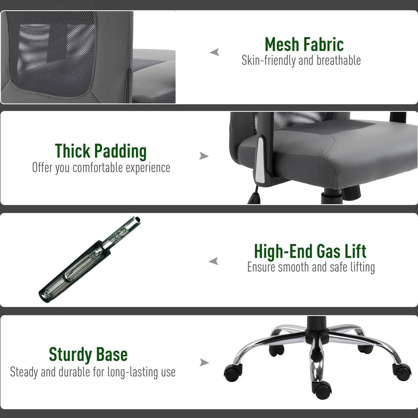 Ergonomic High Back Mesh Office Chair, Thick Padded Headrest, Grey Task Chairs at Gallery Canada