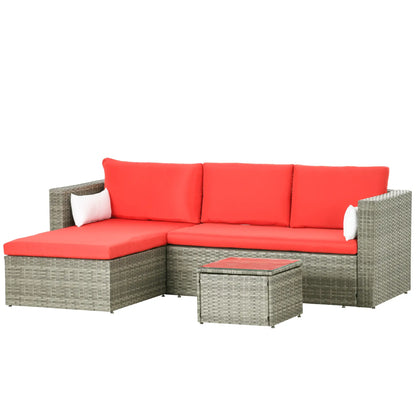 Modern Rattan Sofa Set, 3pcs, Wicker Patio Furniture, Coffee Table Patio Furniture Sets Red at Gallery Canada