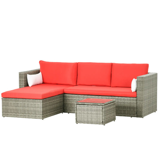 Modern Rattan Sofa Set, 3pcs, Wicker Patio Furniture, Coffee Table Patio Furniture Sets Red at Gallery Canada