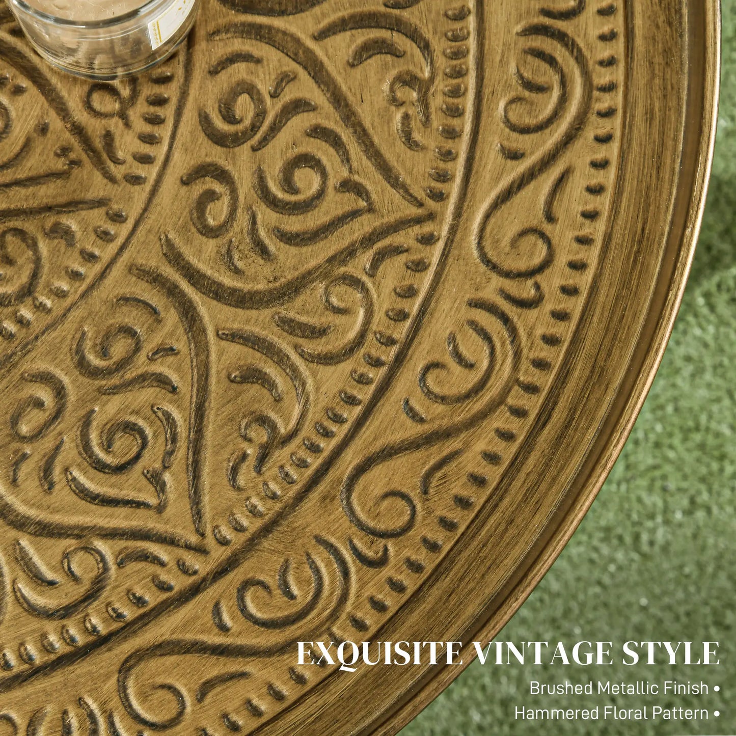 Vintage Coffee Table, 24" Round, Hammered Tray Top, Metal Frame, Gold Coffee Tables at Gallery Canada