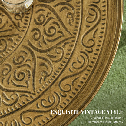 Vintage Coffee Table, 24" Round, Hammered Tray Top, Metal Frame, Gold Coffee Tables at Gallery Canada