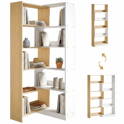 Corner Bookshelf, 5-Tier L-Shaped Bookcase with 350° Rotating Design, Two-Tone Design, Fruitwood/White Display Bookshelves at Gallery Canada