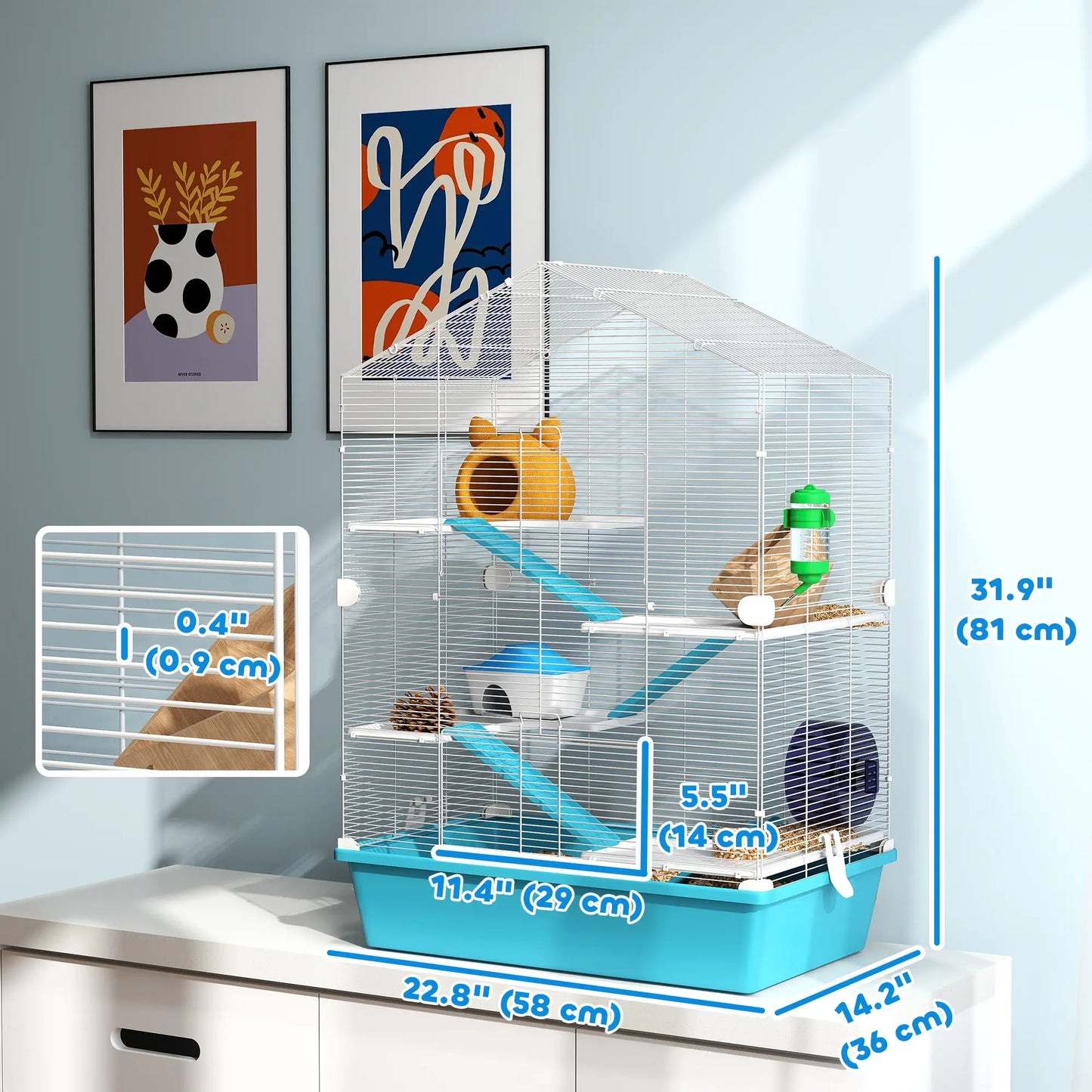 Large 5-Tier Hamster Cage, Small Animal House, Light Blue