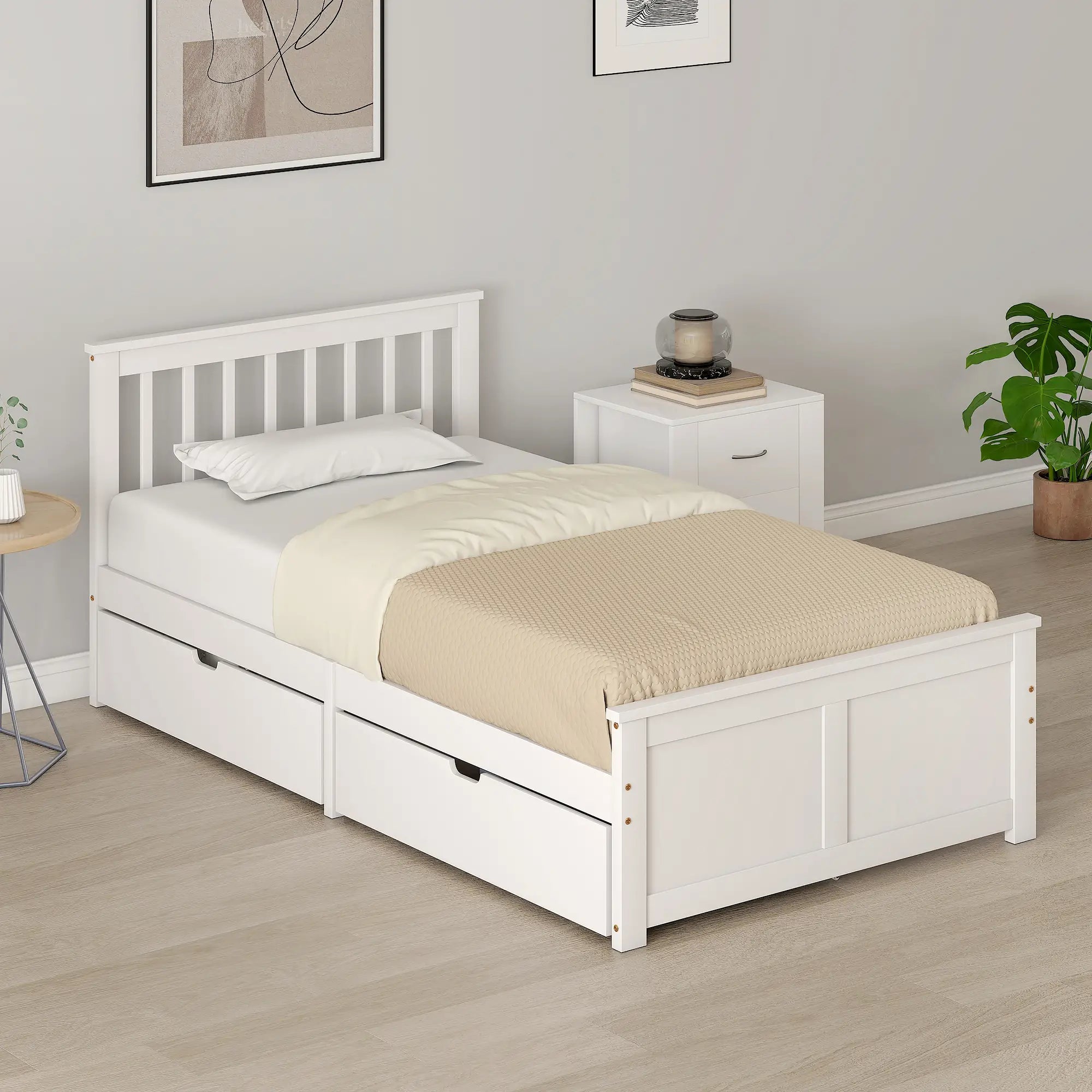 Pine Twin Bed Frame, Wood Storage Drawers, White Bed Frames at Gallery Canada