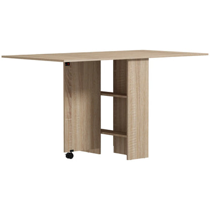 Extendable Dining Table, Collapsible w/ 2-Tier Shelves, Rolling Casters, Nature Wood Dining Tables Natural at Gallery Canada