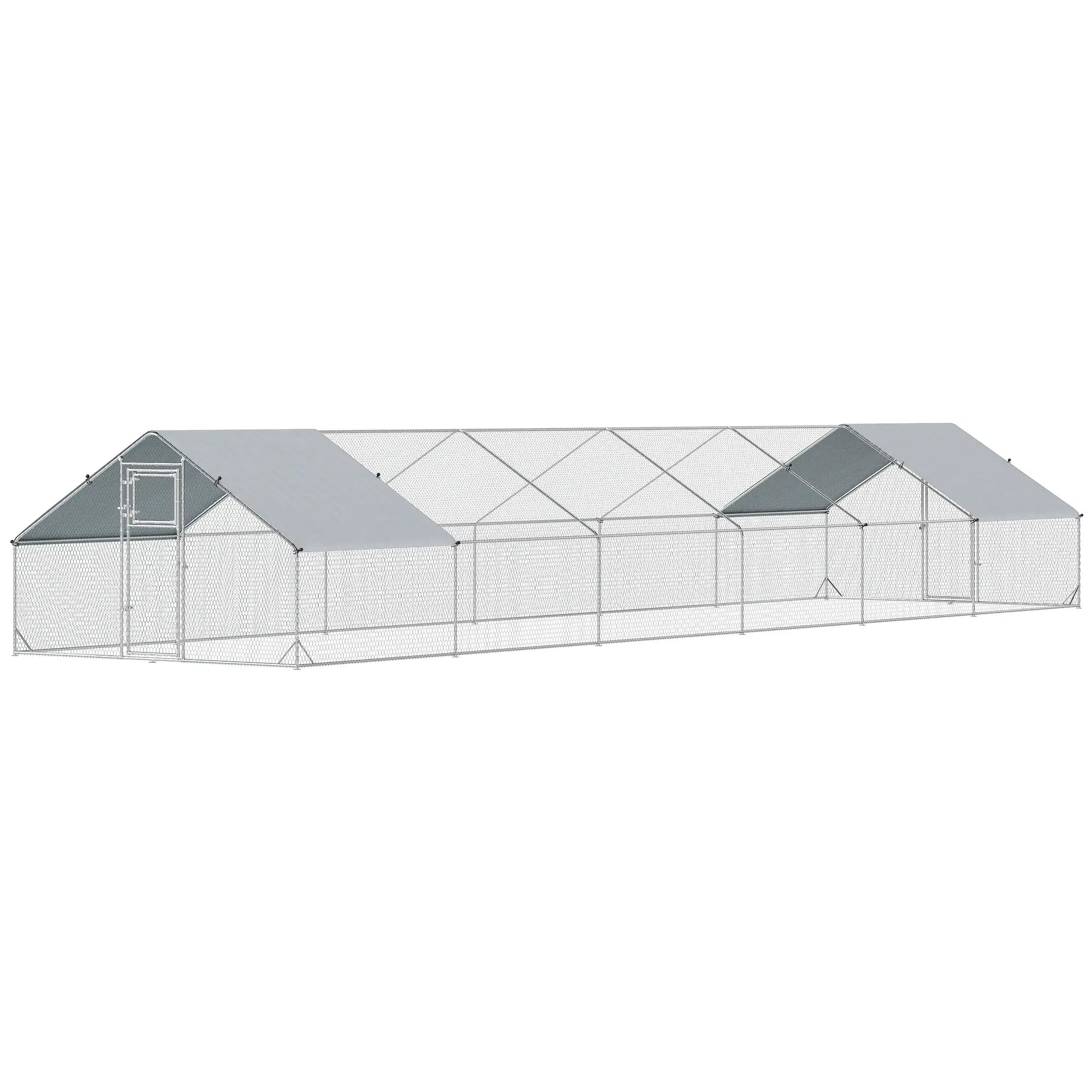 Metal Chicken Coop With Water And UV Protection Cover, 39.4' x 9.8' x 6.4' Chicken Coops Silver at Gallery Canada
