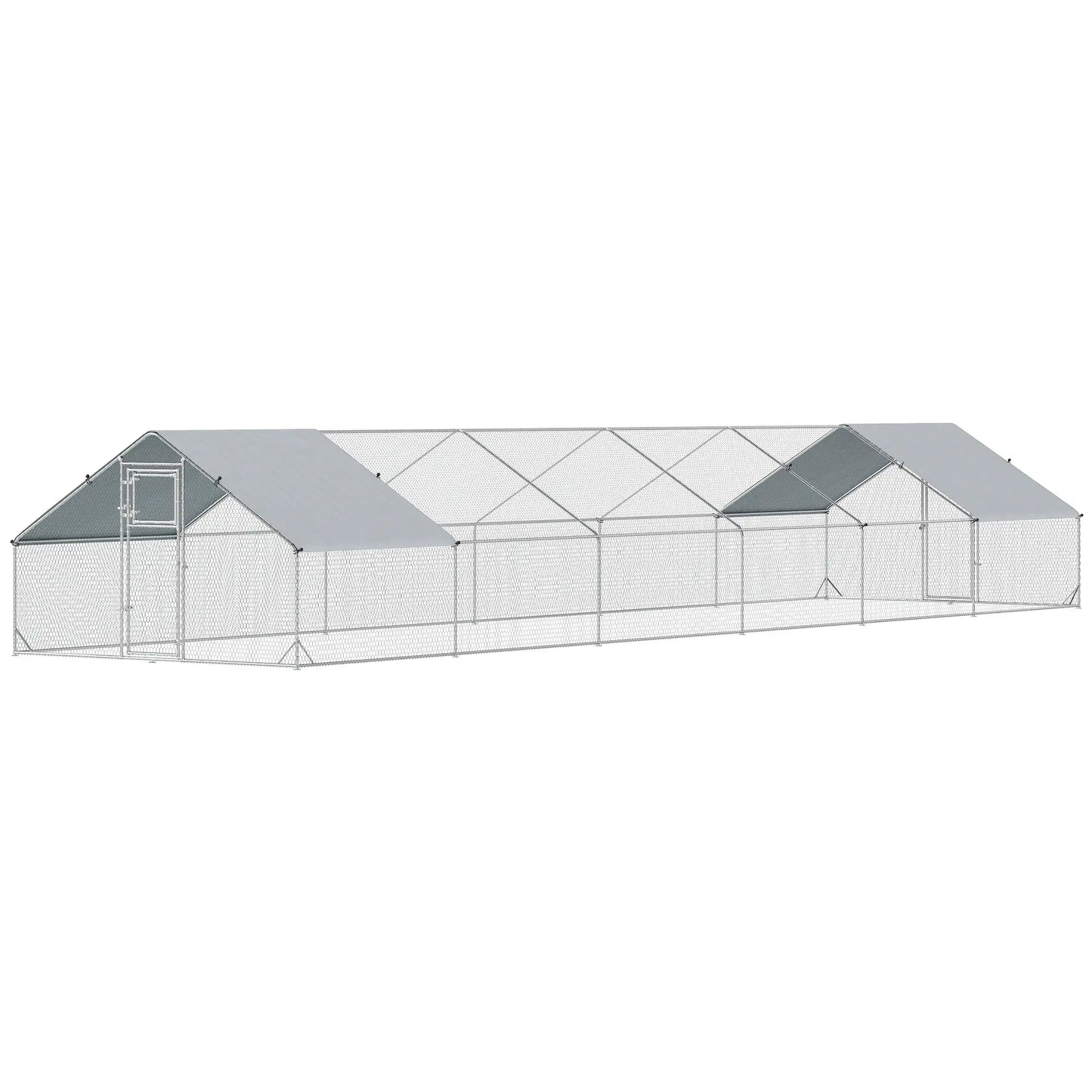 Metal Chicken Coop With Water And UV Protection Cover, 39.4' x 9.8' x 6.4' Chicken Coops Silver at Gallery Canada