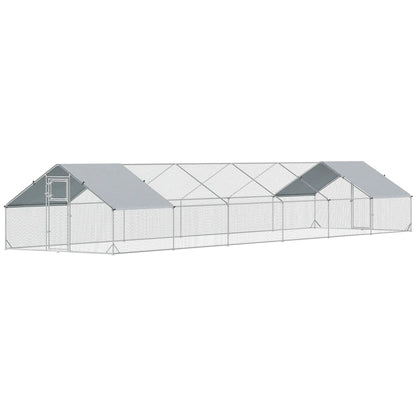 Metal Chicken Coop With Water And UV Protection Cover, 39.4' x 9.8' x 6.4' Chicken Coops Silver at Gallery Canada