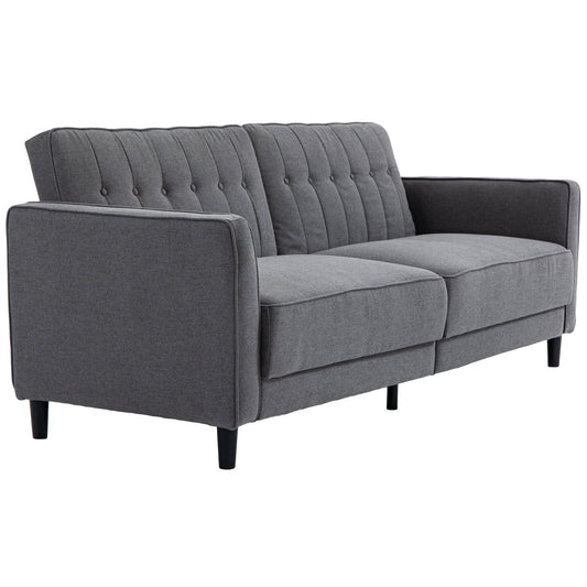 Pull Out Sofa Bed, Button Tufted Fabric Convertible Bed Couch with Adjustable Back, for Living Room, Charcoal Grey - Gallery Canada