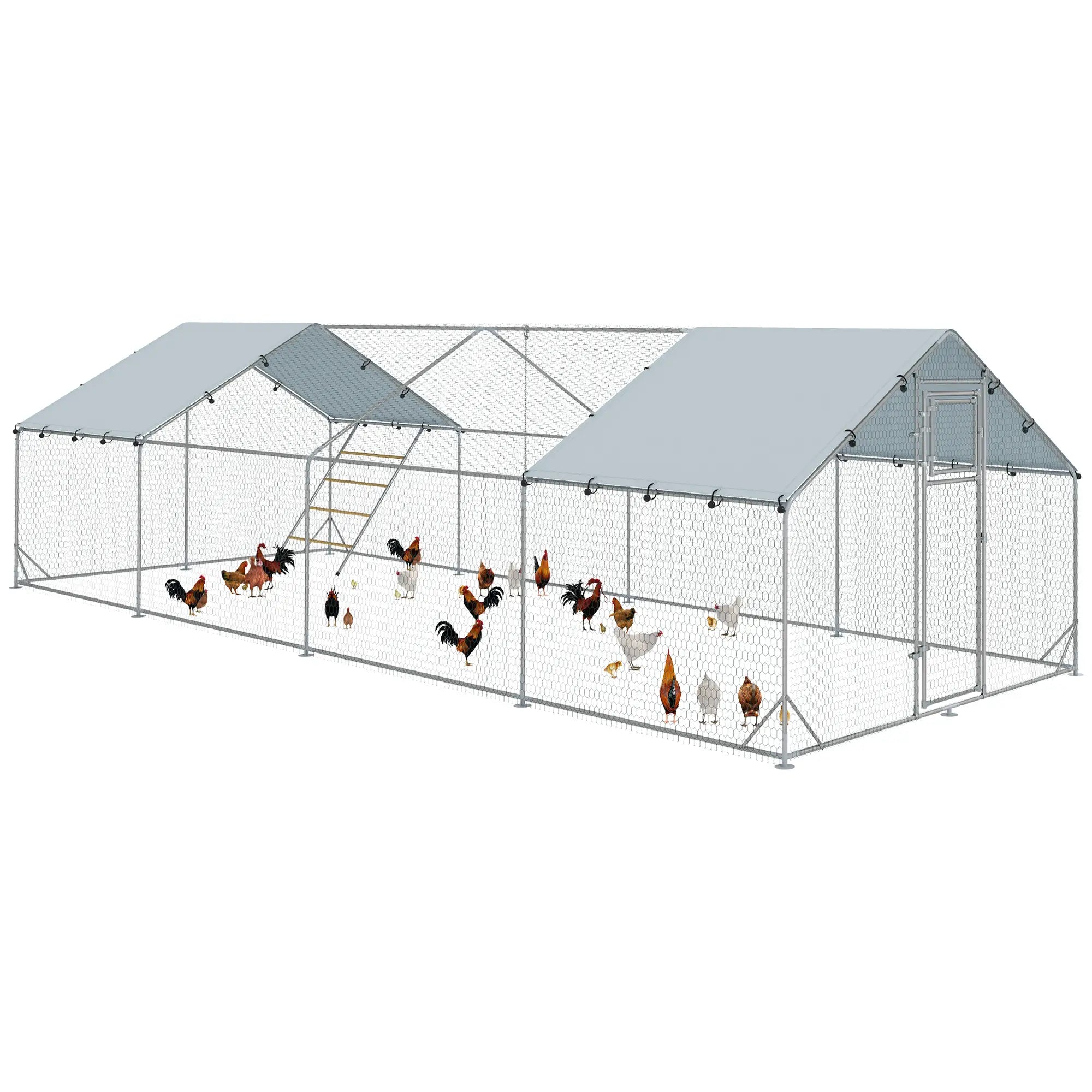 Large Metal Chicken Run, Waterproof UV-Resistant Cover, Feeding Door, Hanging Feeder, Perch, 24-30 Chickens Chicken Coops at Gallery Canada