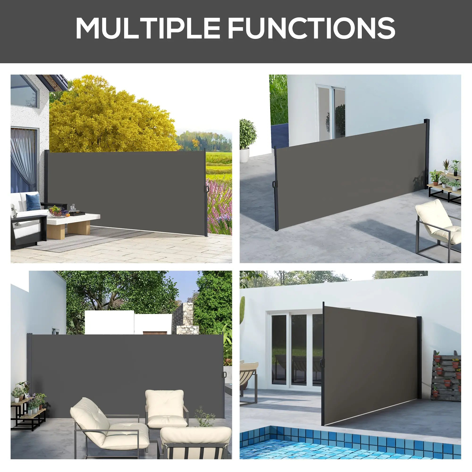 13' x 6' Retractable Side Awning, Outdoor Privacy Screen, Dark Grey Side Awnings at Gallery Canada