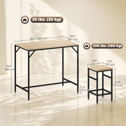 5-Piece Industrial Rectangular Bar Table Set, 4 Stools, Oak Bar Sets at Gallery Canada