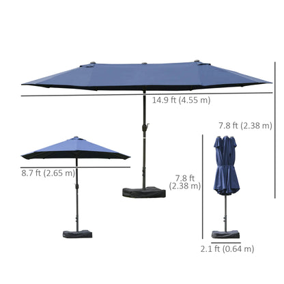 15' Outdoor Patio Umbrella, Twin Canopy Sunshade, Steel Table, Dark Blue Sun Umbrellas at Gallery Canada