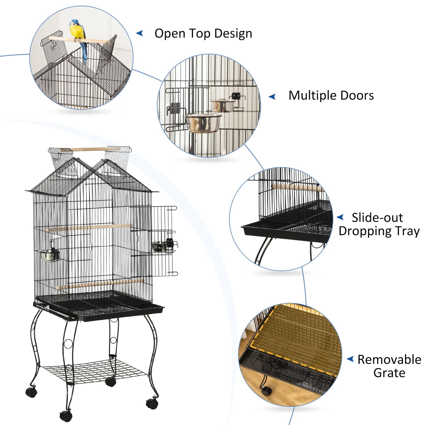 57 Inch Bird Cage for Cockatiel, Conure, Rolling Stand, Pull Out Tray Bird Cages at Gallery Canada