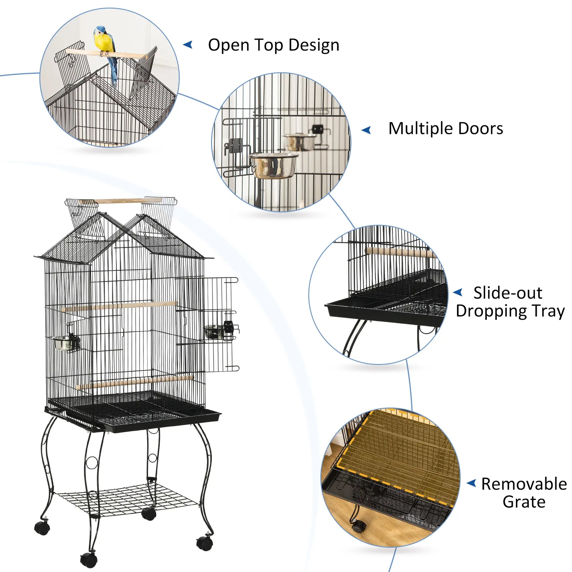 57 Inch Bird Cage for Cockatiel, Conure, Rolling Stand, Pull Out Tray Bird Cages at Gallery Canada